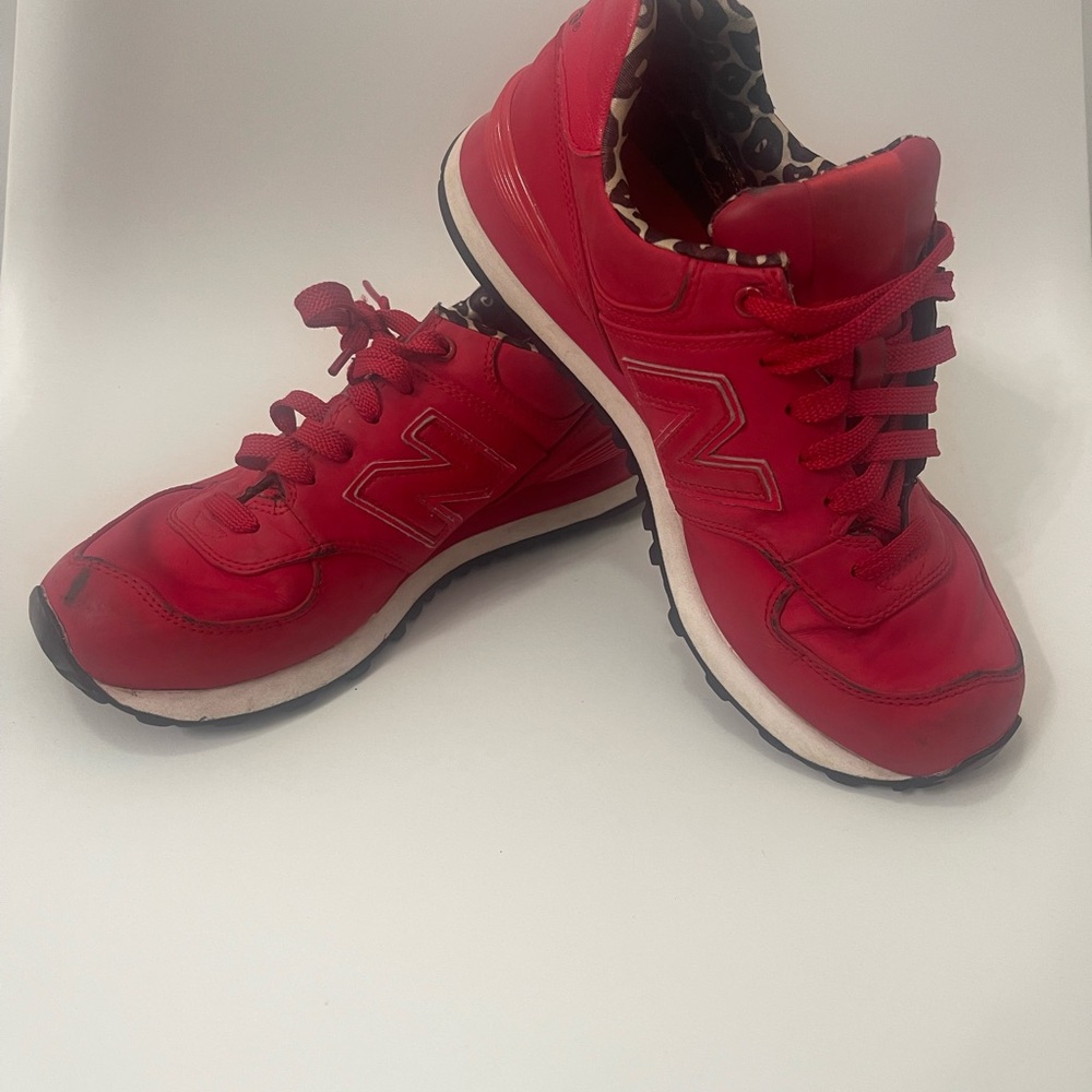 New Balance Vibrant Red and Leopard Print Athletic Shoes